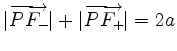 $\displaystyle \vert\overrightarrow{PF_-}\vert + \vert\overrightarrow{PF_+}\vert
= 2 a
$